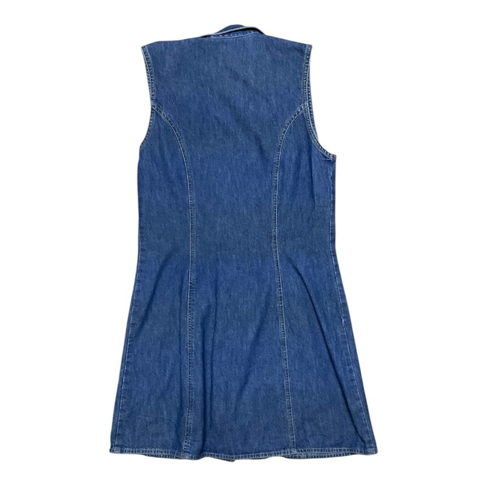 Vintage True Blue Denim Zip Up 90’s Mini Dress Classic Western Size 9/10 - Picture 6 of 7